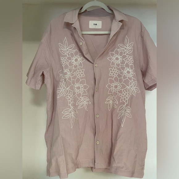 Folk Men's Light Pink Floral Embroidered Shirt - Picture 1 of 6
